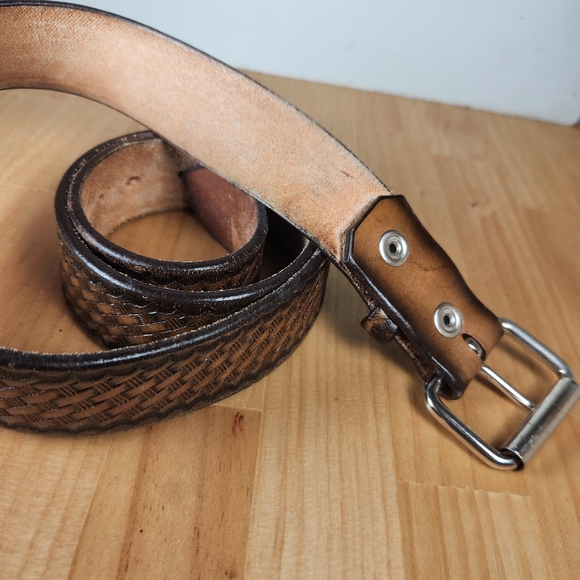 LONGHORN Leather & Buckle Co Men's Belt Size 42 Tooled Western Braid Made USA - Picture 4 of 8